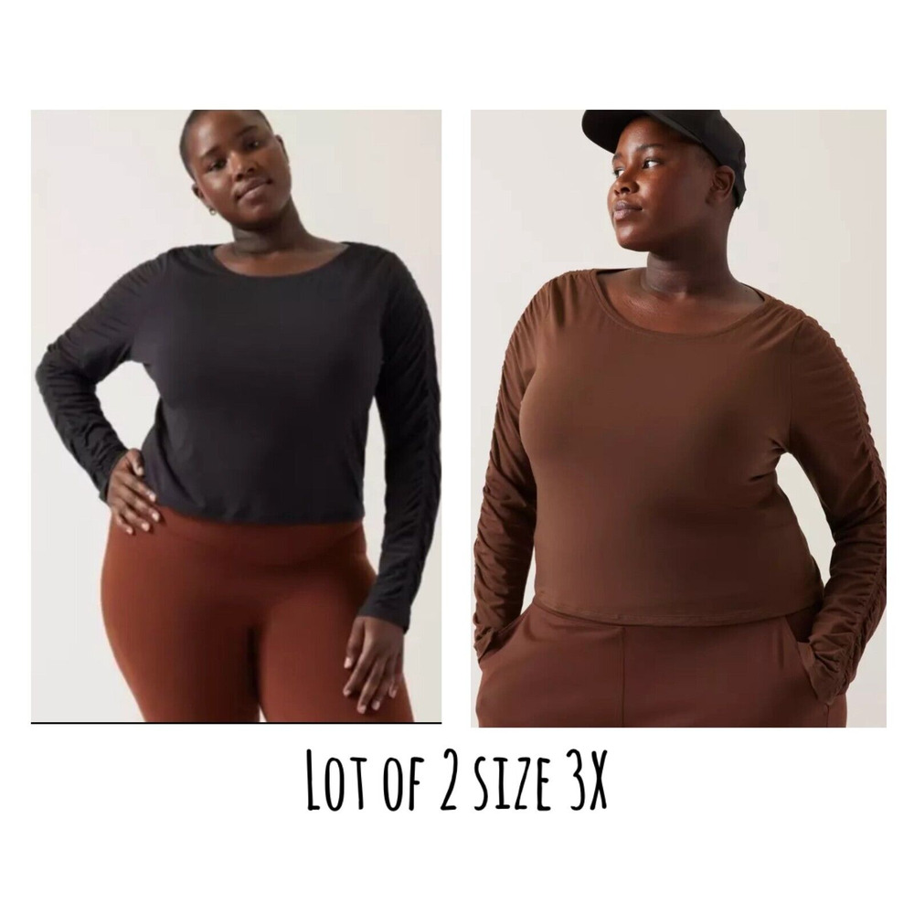 Athleta All Around‎ Ruched Tops Black & Brown Size 3X NWT Classic Closet Staples